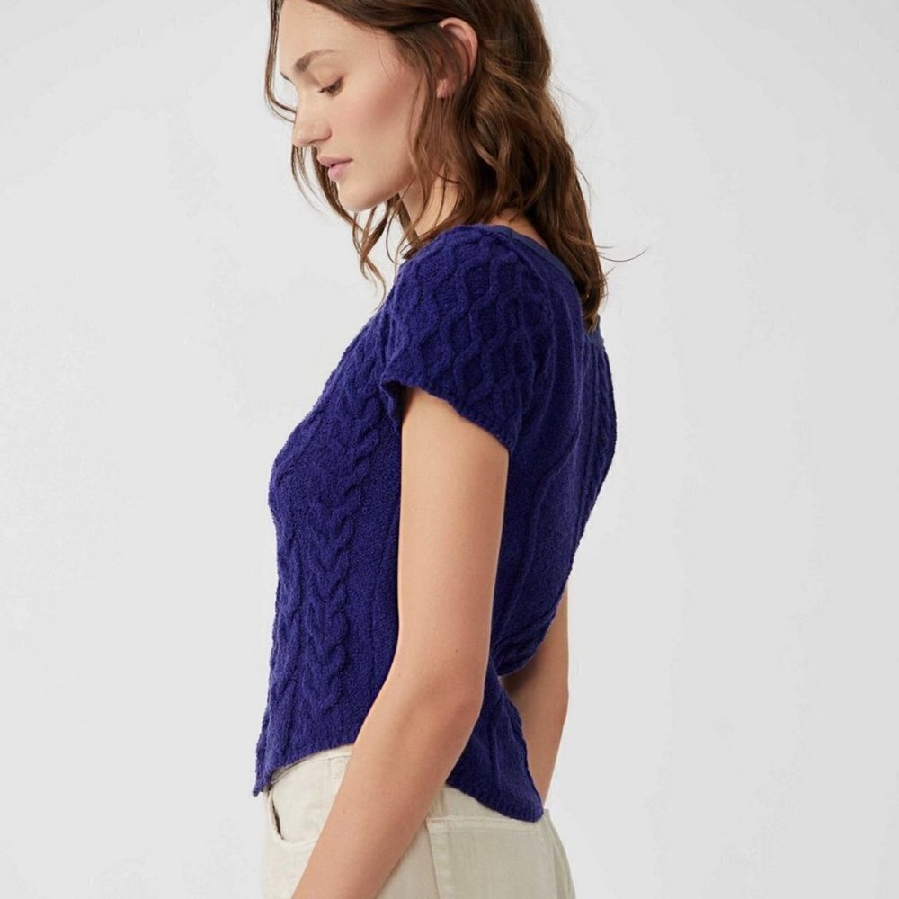 Free People Baby Cable Knit Tee Blue - Picture 3 of 12